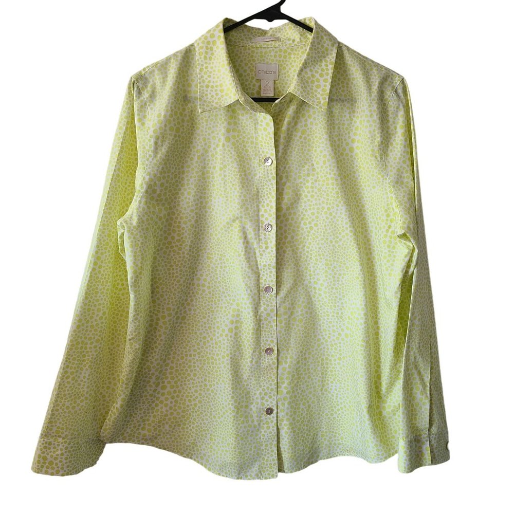 Chico's Women's Size 2/US Size L No-Iron 100% Cotton Long Sleeve Shirt